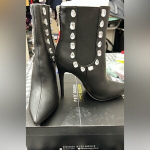 Cape Robbin Black Heeled Boots with Crystal Embellishments